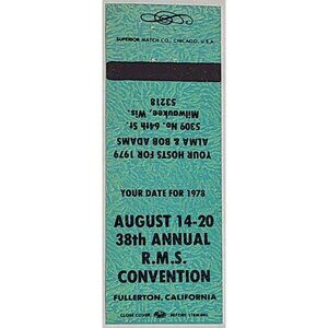 Vintage Matchbook Cover RMS 38th Annual Convention 1978 Fullerton CA Turquoise
